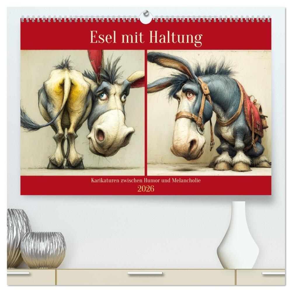 Esel mit Haltung. Karikaturen zwischen Humor und Melancholie (hochwertiger Premium Wandkalender 2026 DIN A2 quer) Kunstdruck in Hochglanz
