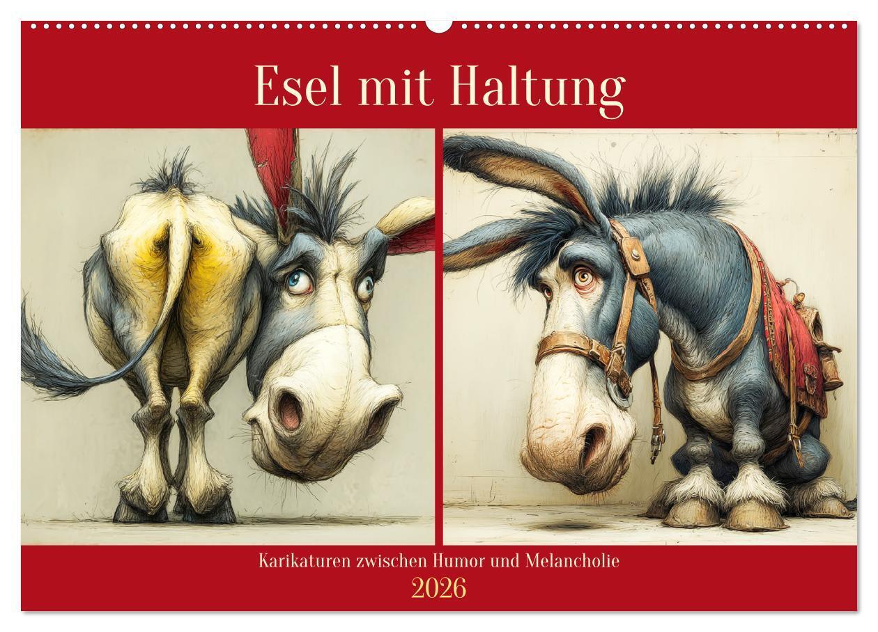 Esel mit Haltung. Karikaturen zwischen Humor und Melancholie (Wandkalender 2026 DIN A2 quer) CALVENDO Monatskalender