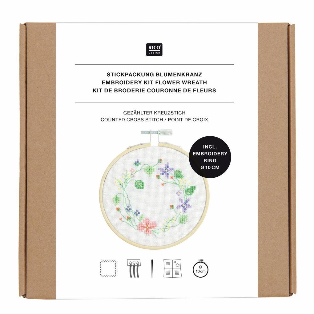 Stickpackung Gezählter Kreuzstich Blumenkranz Ø 10 cm