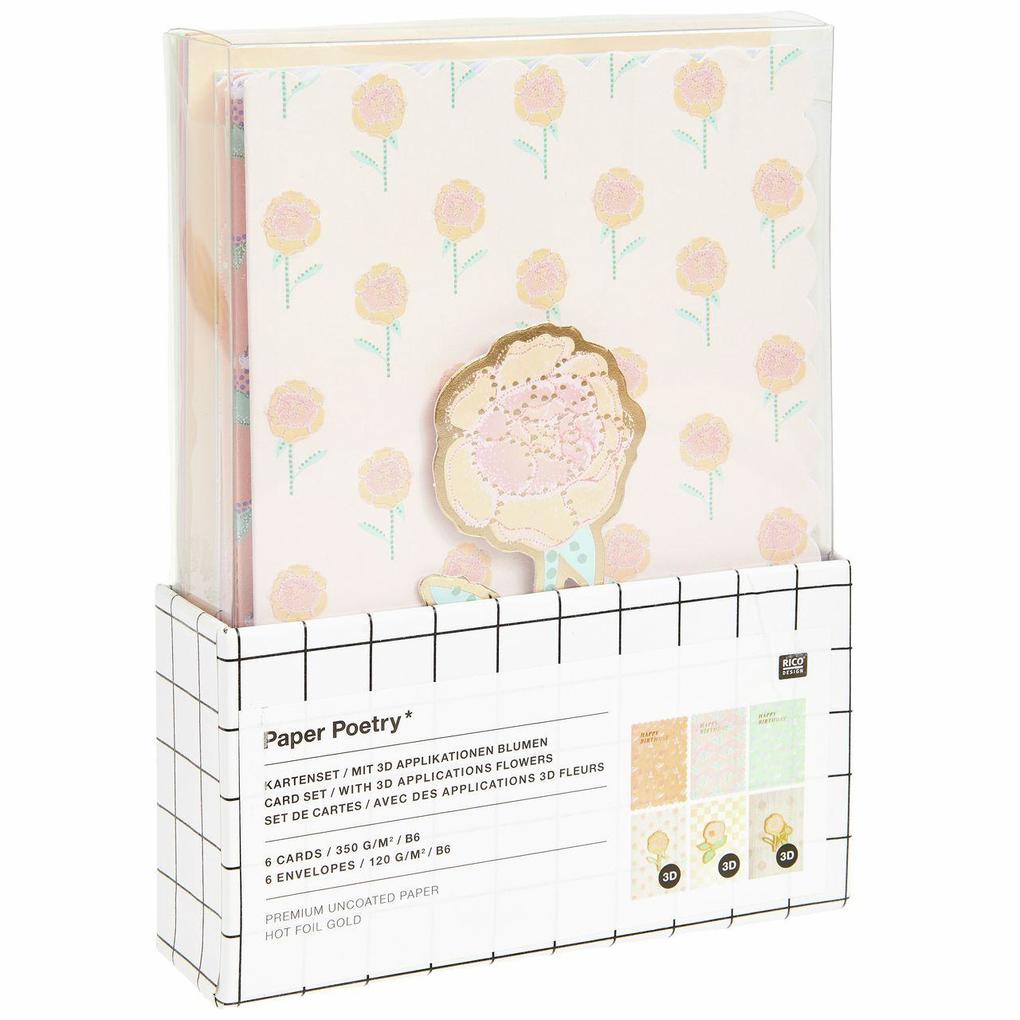 3D-Kartenset Blumen / Happy Birthday B6 FSC MIX 6 Karten 6 Umschläge