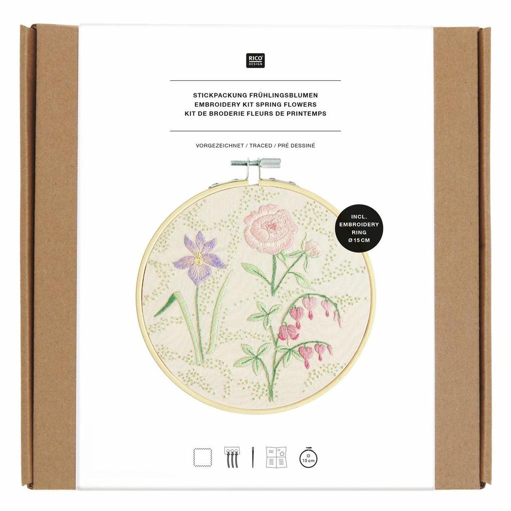 Stickpackung Vorgezeichnet Frühlingsblumen Ø 15 cm