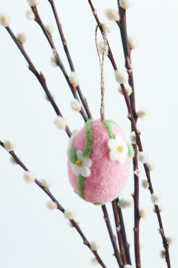 Aufhänger Filz-Ei Gänseblümchen Rosa 78 x Ø 58cm