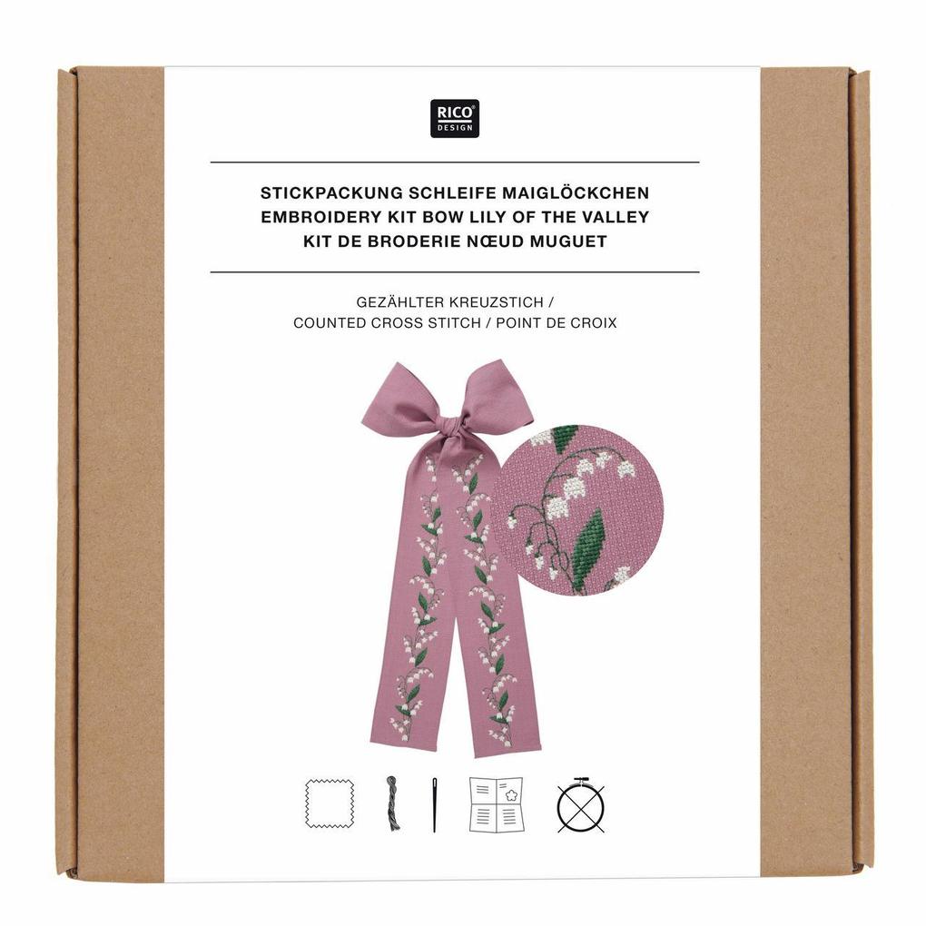 Stickpackung Gezählter Kreuzstich Schleife Maiglöckchen Lila 30 x 54 cm 100% Baumwolle