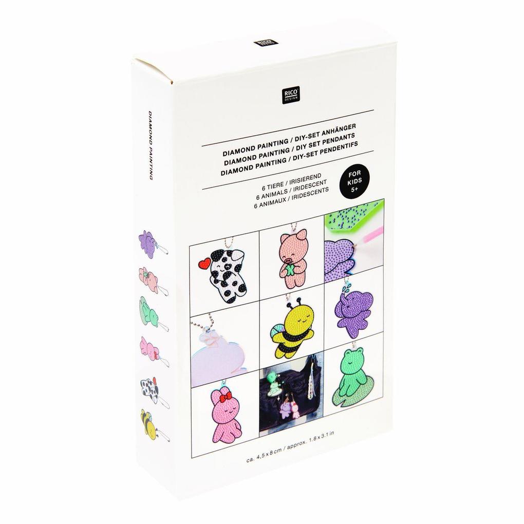 Diamond Painting DIY-Set Anhänger 6 Tiere // jeweils ca. 45 x 8 cm. 29-teilig