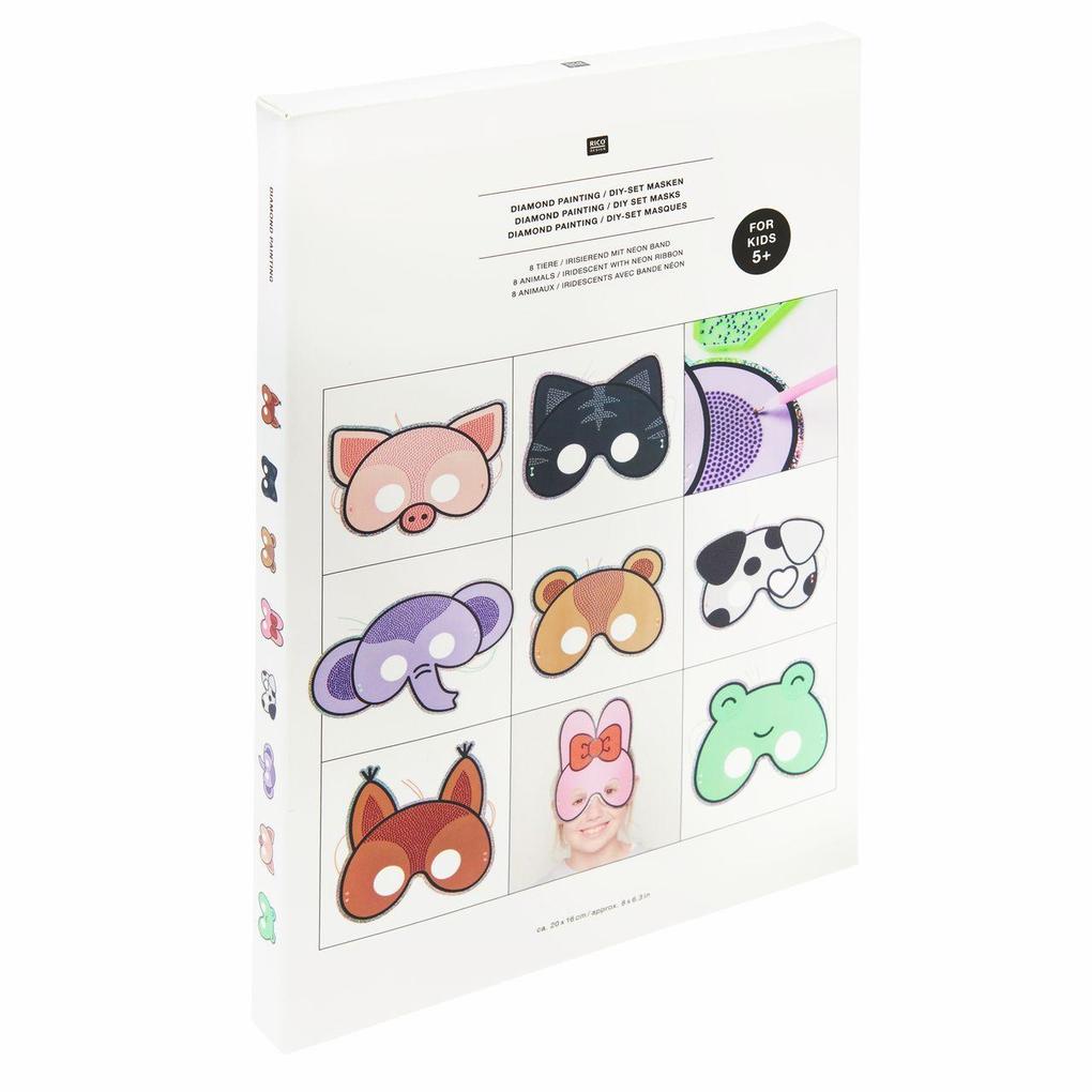 Diamond Painting DIY-Set Masken 8 Tiere // jeweils ca. 20 x 16 cm. 52-teilig