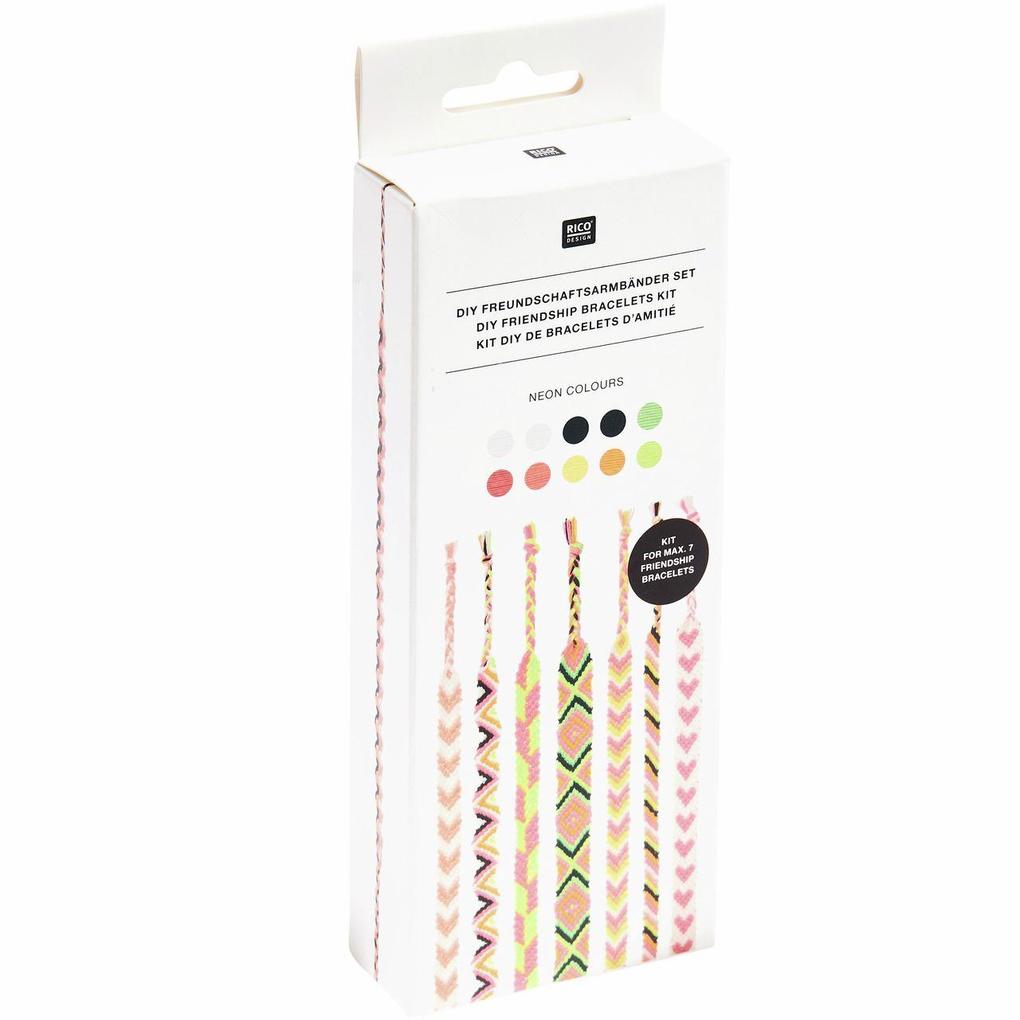 DIY Freundschaftsarmbänder Set Neon Colours 10 x 8 m Stickgarn in 7 verschiedenen Farben 100 % Baumwolle und Neon 100% Polyester