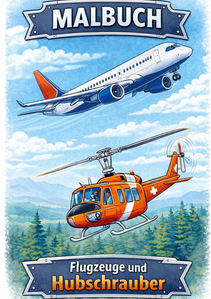 Malbuch Flugzeuge und Hubschrauber.