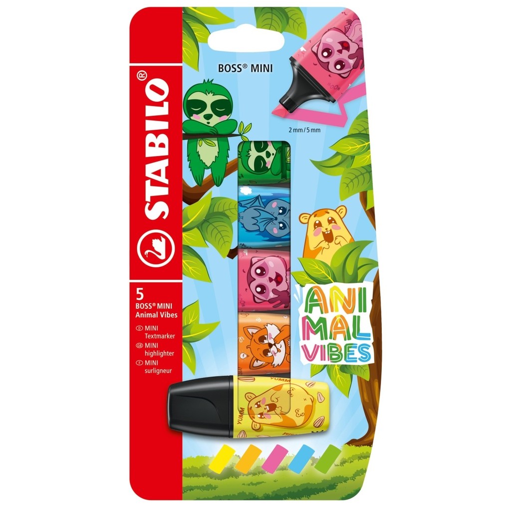 Stabilo Boss Original Animal Vibes Mini Highlighters - Pack of 5, none