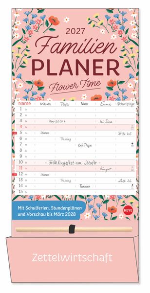 Deko-Familienplaner mit Tasche Flower Time 2027