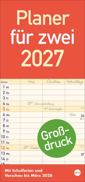 Großdruck Planer für zwei 2027