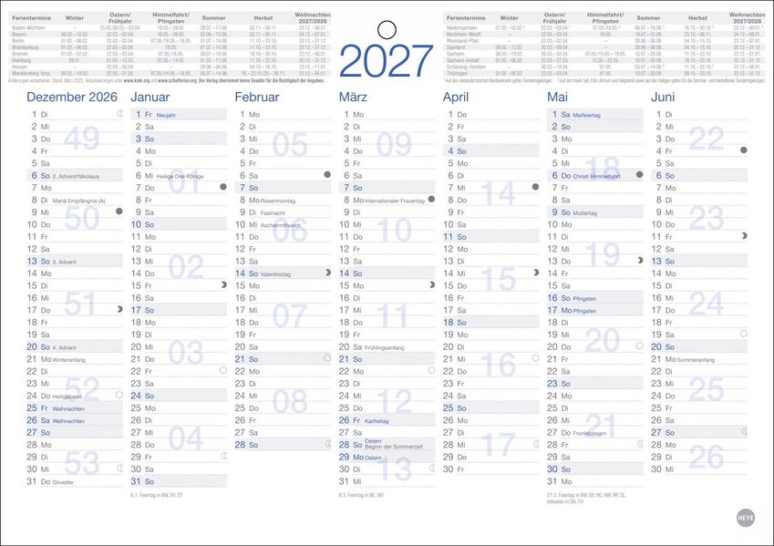 Tafelkalender A5 2027