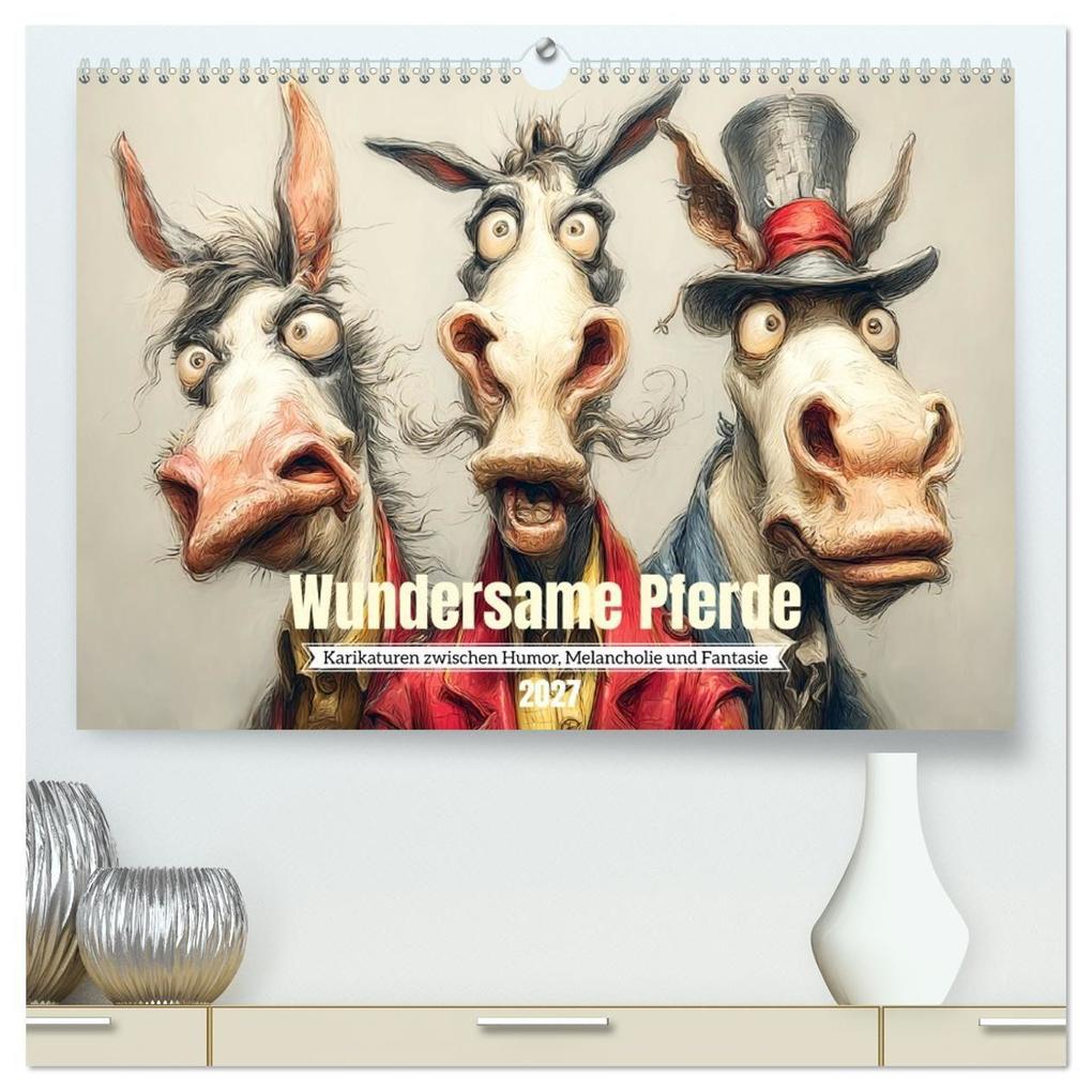 Wundersame Pferde. Karikaturen zwischen Humor Melancholie und Fantasie (hochwertiger Premium Wandkalender 2027 DIN A2 quer) Kunstdruck in Hochglanz