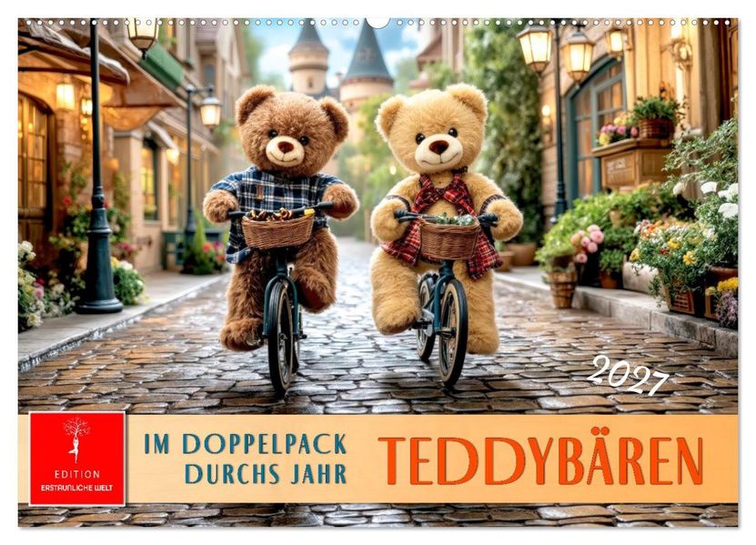 Teddybären - im Doppelpack durchs Jahr (Wandkalender 2027 DIN A2 quer) CALVENDO Monatskalender