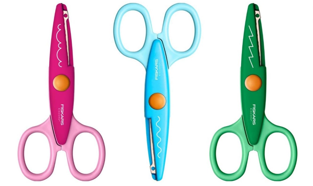 Fiskars Bastelutensilien für Kinder Kidzors Scheren Zickzackschere Wellenschere 3er Set