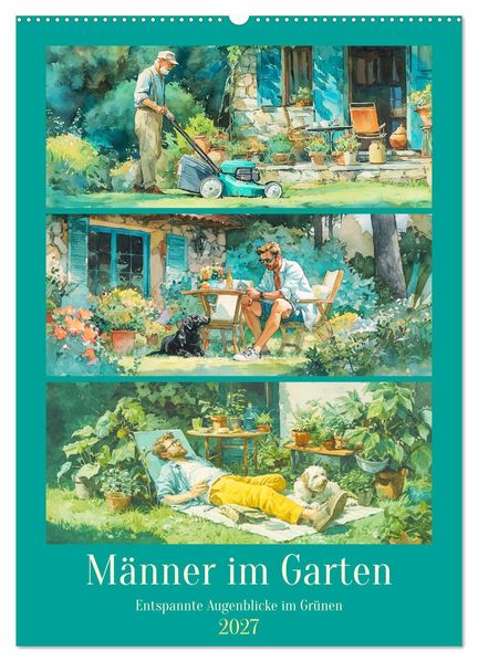 Männer im Garten. Entspannte Augenblicke im Grünen (Wandkalender 2027 DIN A2 hoch) CALVENDO Monatskalender