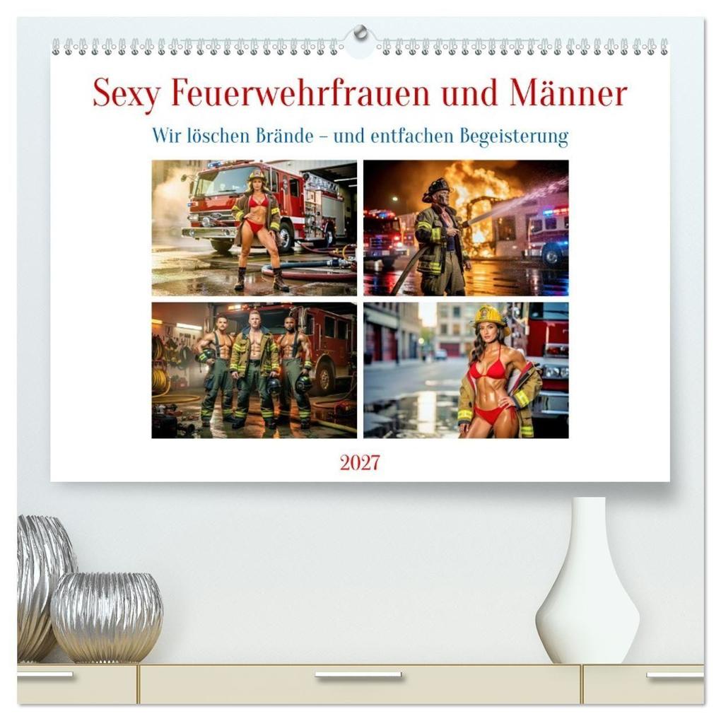 Sexy Feuerwehrfrauen und Männer (hochwertiger Premium Wandkalender 2027 DIN A2 quer) Kunstdruck in Hochglanz