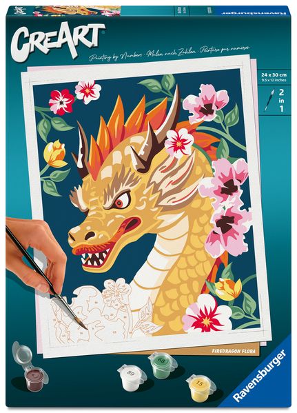 CreArt Malen nach Zahlen Adults Trend - Feuerdrache Flora