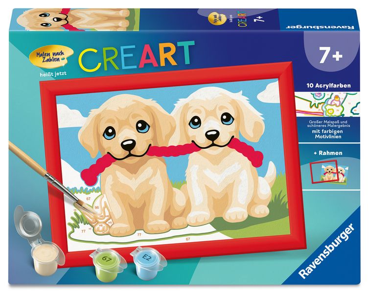 CreArt Malen nach Zahlen Kinder - Spielende Hunde