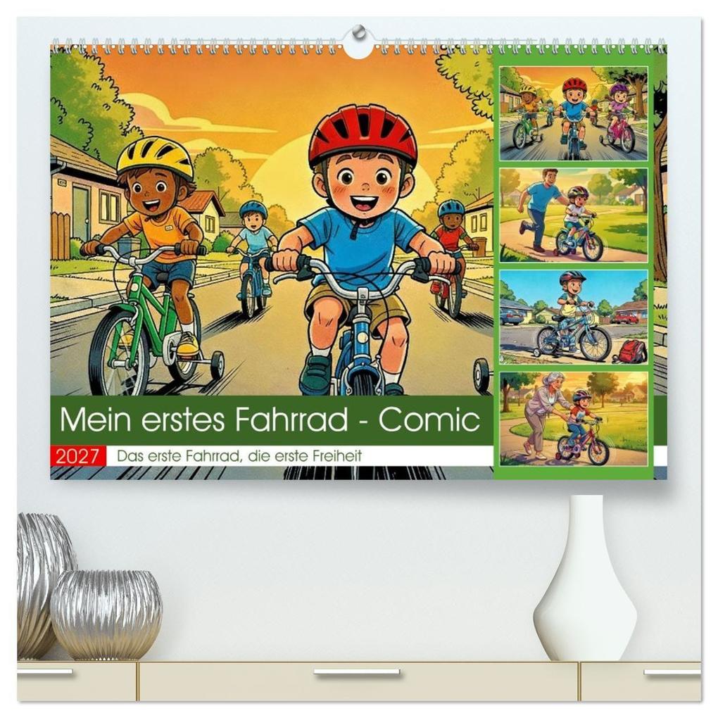 Mein erstes Fahrrad - Comic (hochwertiger Premium Wandkalender 2027 DIN A2 quer) Kunstdruck in Hochglanz