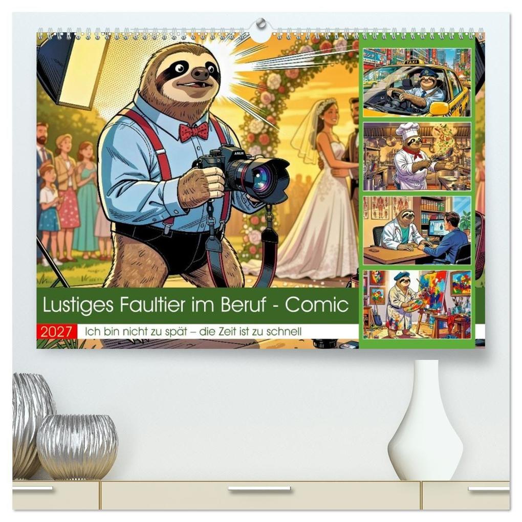 Lustiges Faultier im Beruf - Comic (hochwertiger Premium Wandkalender 2027 DIN A2 quer) Kunstdruck in Hochglanz
