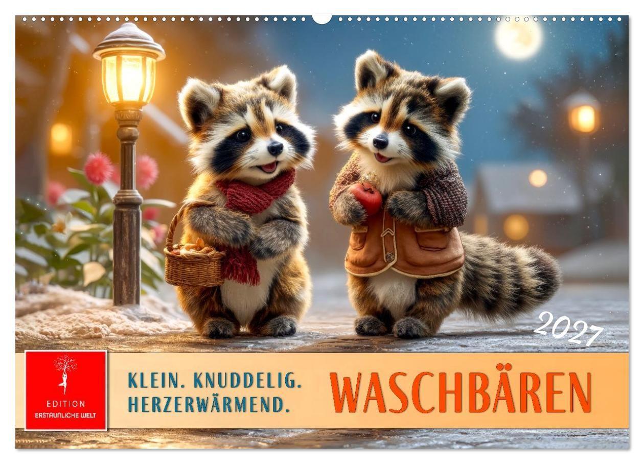 Waschbären - Klein. Knuddelig. Herzerwärmend. (Wandkalender 2027 DIN A2 quer) CALVENDO Monatskalender