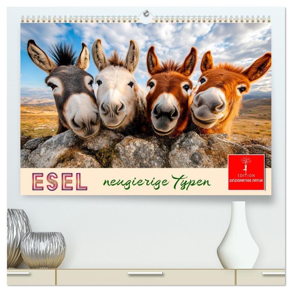 Esel - neugierige Typen (hochwertiger Premium Wandkalender 2027 DIN A2 quer) Kunstdruck in Hochglanz