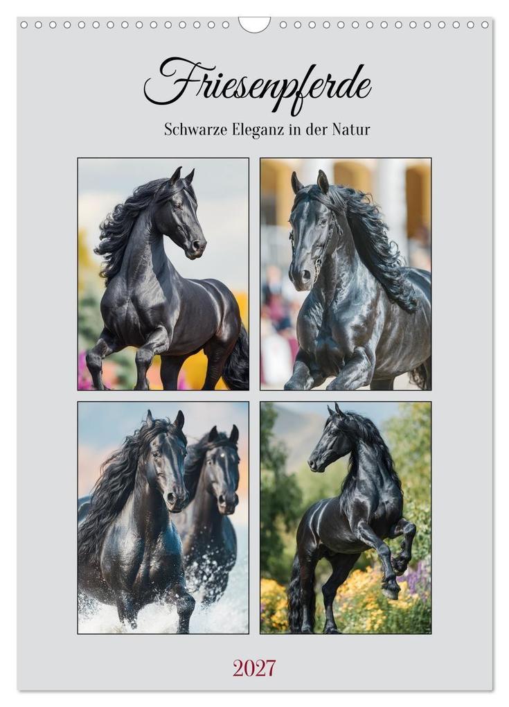 Friesenpferde. Schwarze Eleganz in der Natur (Wandkalender 2027 DIN A3 hoch) CALVENDO Monatskalender