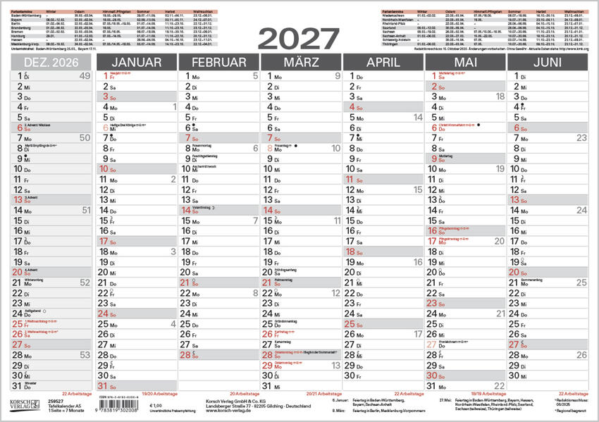 Tafelkalender A5 2027