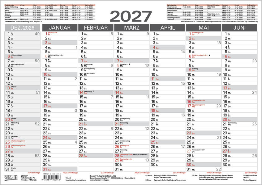 Tafelkalender A3 2027