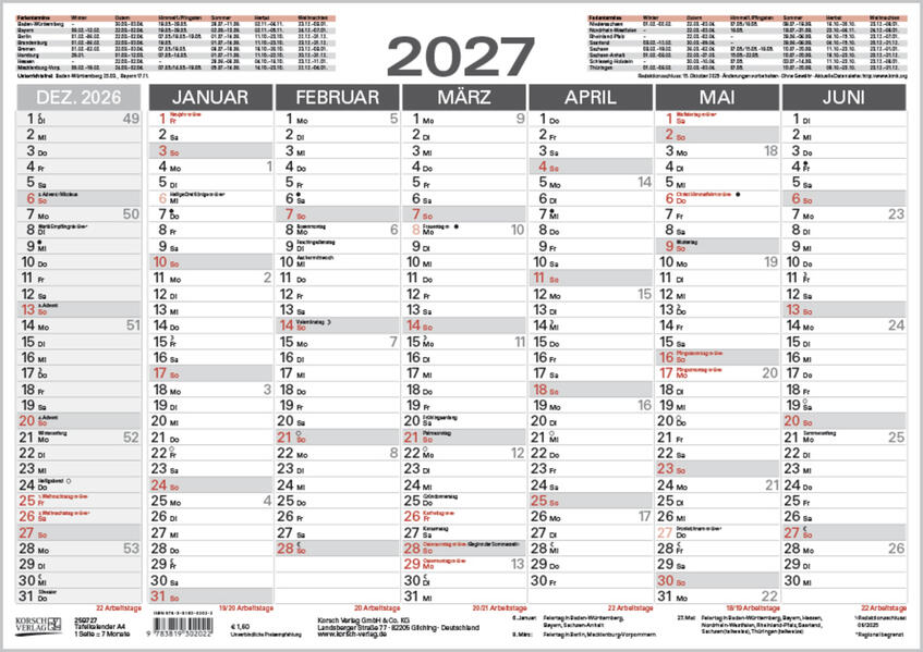 Tafelkalender A4 2027