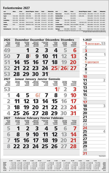 3-Monats-Planer Combi Grau 2027