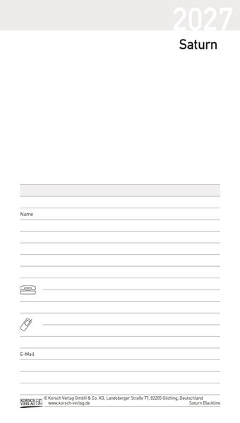 Taschenkalender Saturn Leporello Einlage 2027
