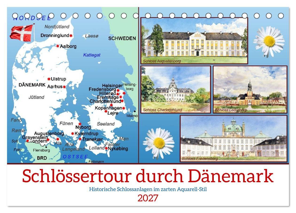 Schlössertour durch Dänemark (Tischkalender 2027 DIN A5 quer) CALVENDO Monatskalender