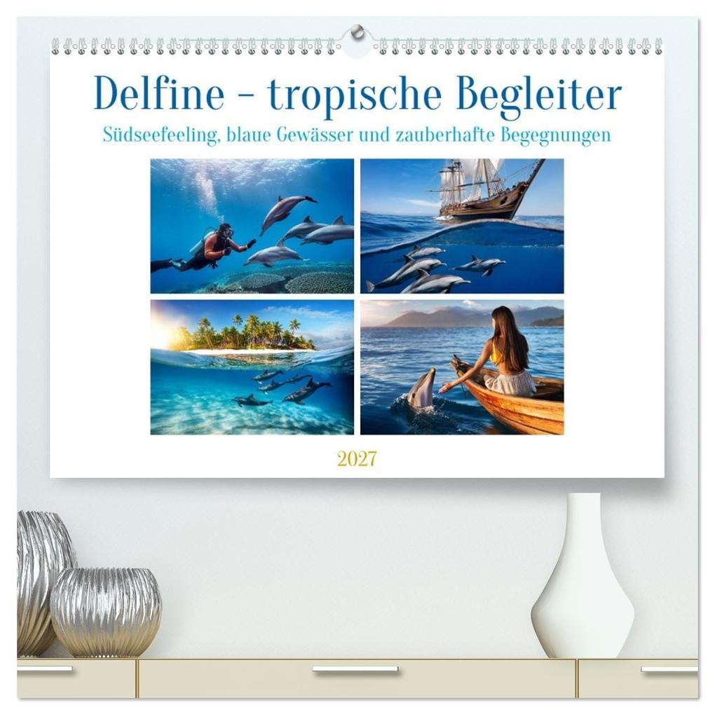Delfine - tropische Begleiter (hochwertiger Premium Wandkalender 2027 DIN A2 quer) Kunstdruck in Hochglanz