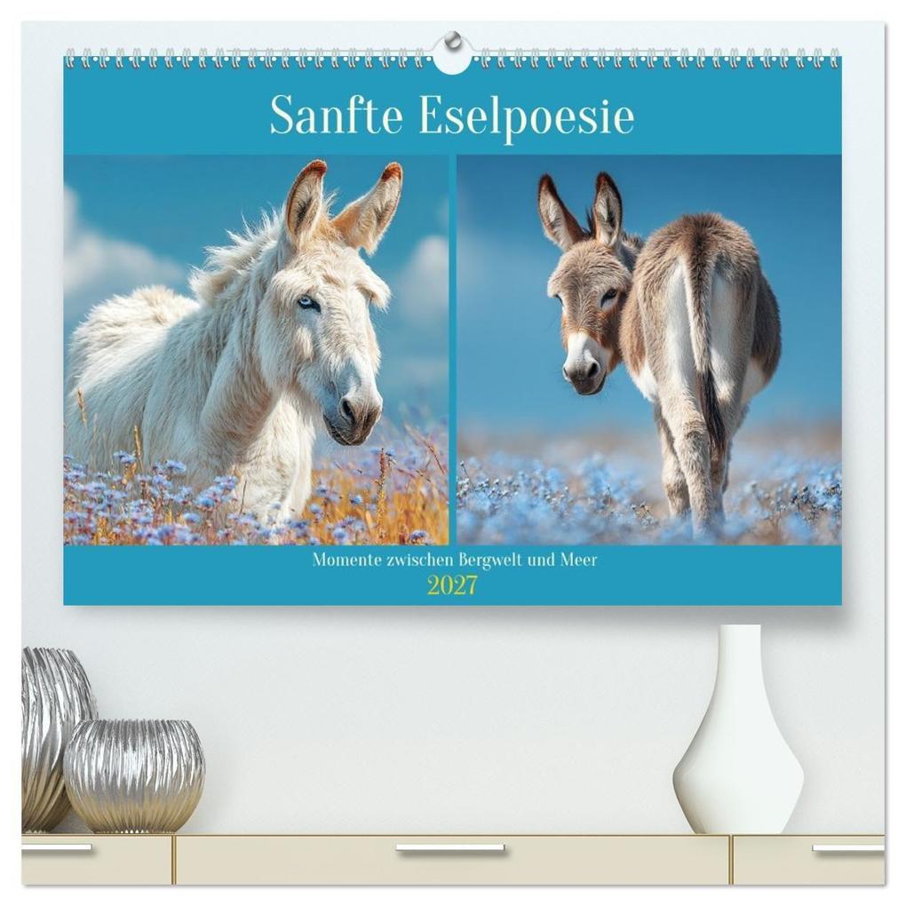 Sanfte Eselpoesie. Momente zwischen Bergwelt und Meer (hochwertiger Premium Wandkalender 2027 DIN A2 quer) Kunstdruck in Hochglanz