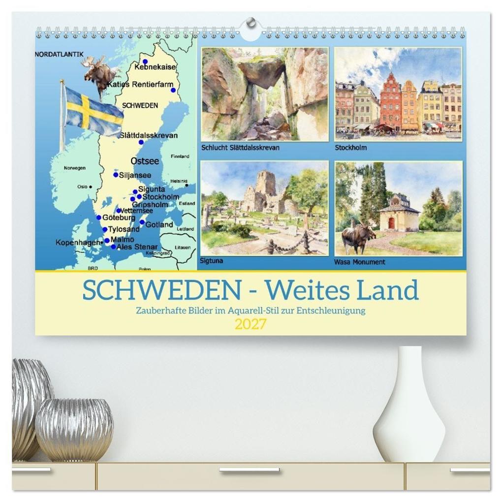 Schweden - Weites Land (hochwertiger Premium Wandkalender 2027 DIN A2 quer) Kunstdruck in Hochglanz