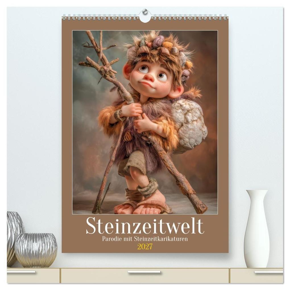 Steinzeitwelt - Parodie mit Steinzeitkarikaturen (hochwertiger Premium Wandkalender 2027 DIN A2 hoch) Kunstdruck in Hochglanz