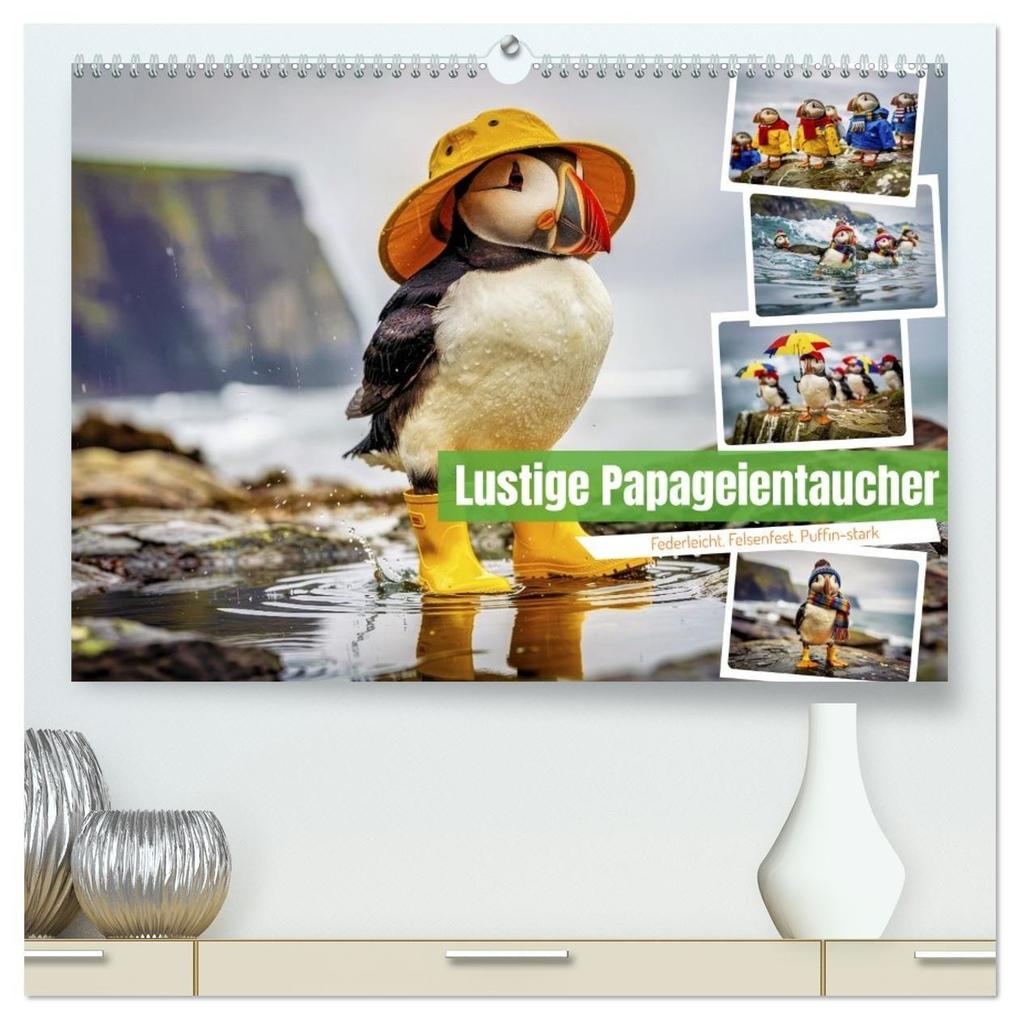 Lustige Papageientaucher (hochwertiger Premium Wandkalender 2027 DIN A2 quer) Kunstdruck in Hochglanz
