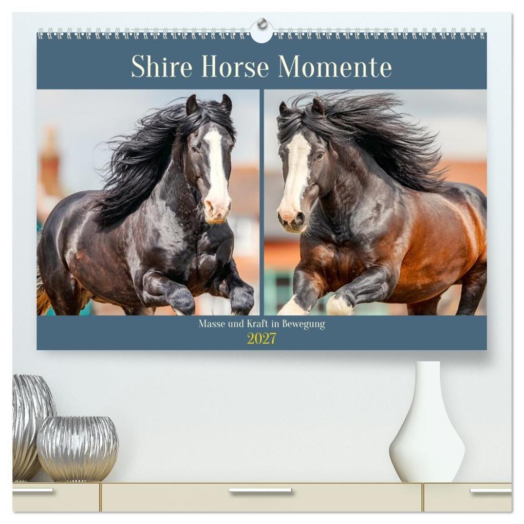 Shire Horse Momente. Masse und Kraft in Bewegung (hochwertiger Premium Wandkalender 2027 DIN A2 quer) Kunstdruck in Hochglanz