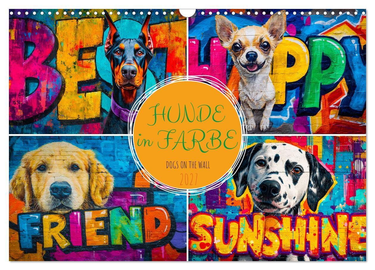 Hunde in Farbe - Dogs on the Wall (Wandkalender 2027 DIN A3 quer) CALVENDO Monatskalender