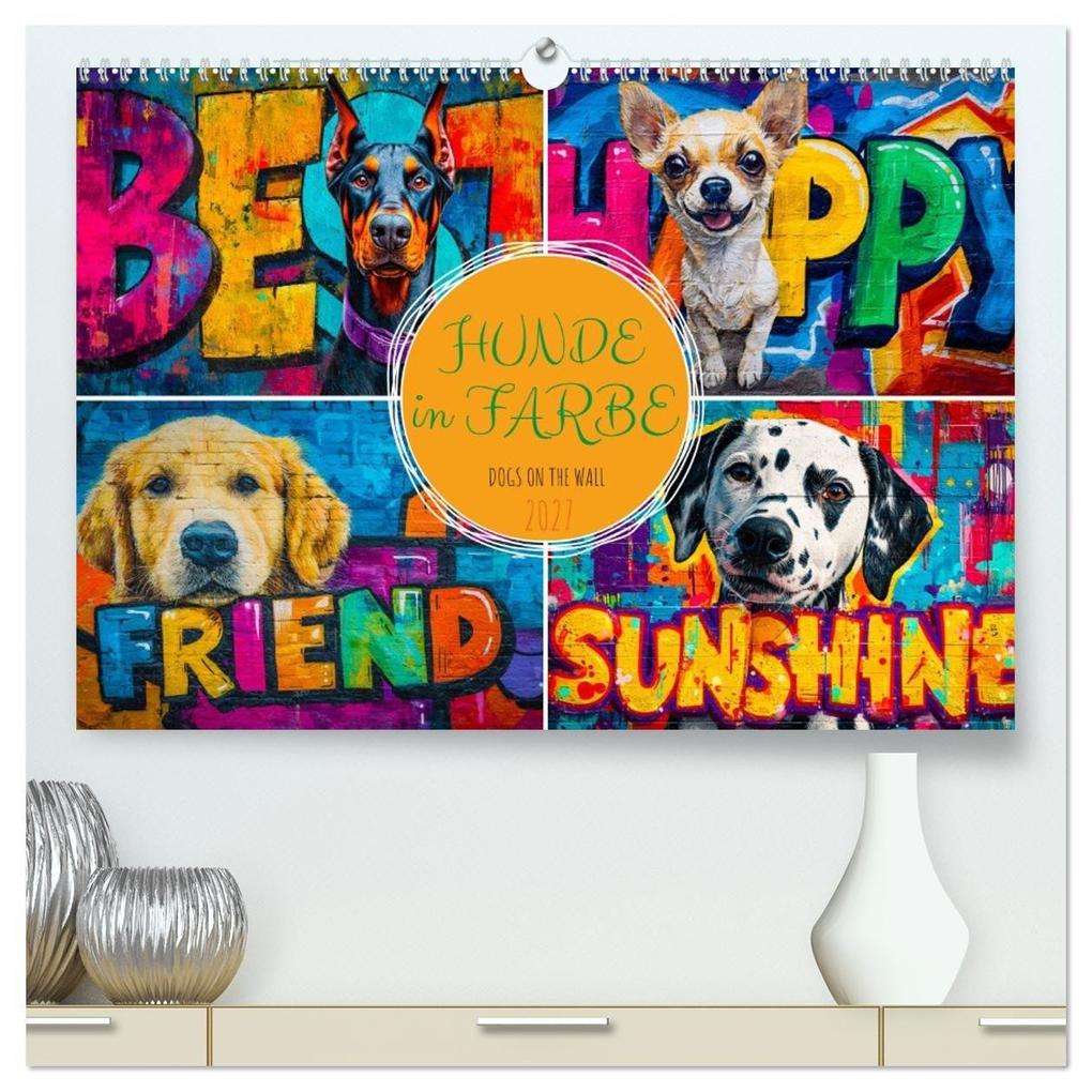 Hunde in Farbe - Dogs on the Wall (hochwertiger Premium Wandkalender 2027 DIN A2 quer) Kunstdruck in Hochglanz