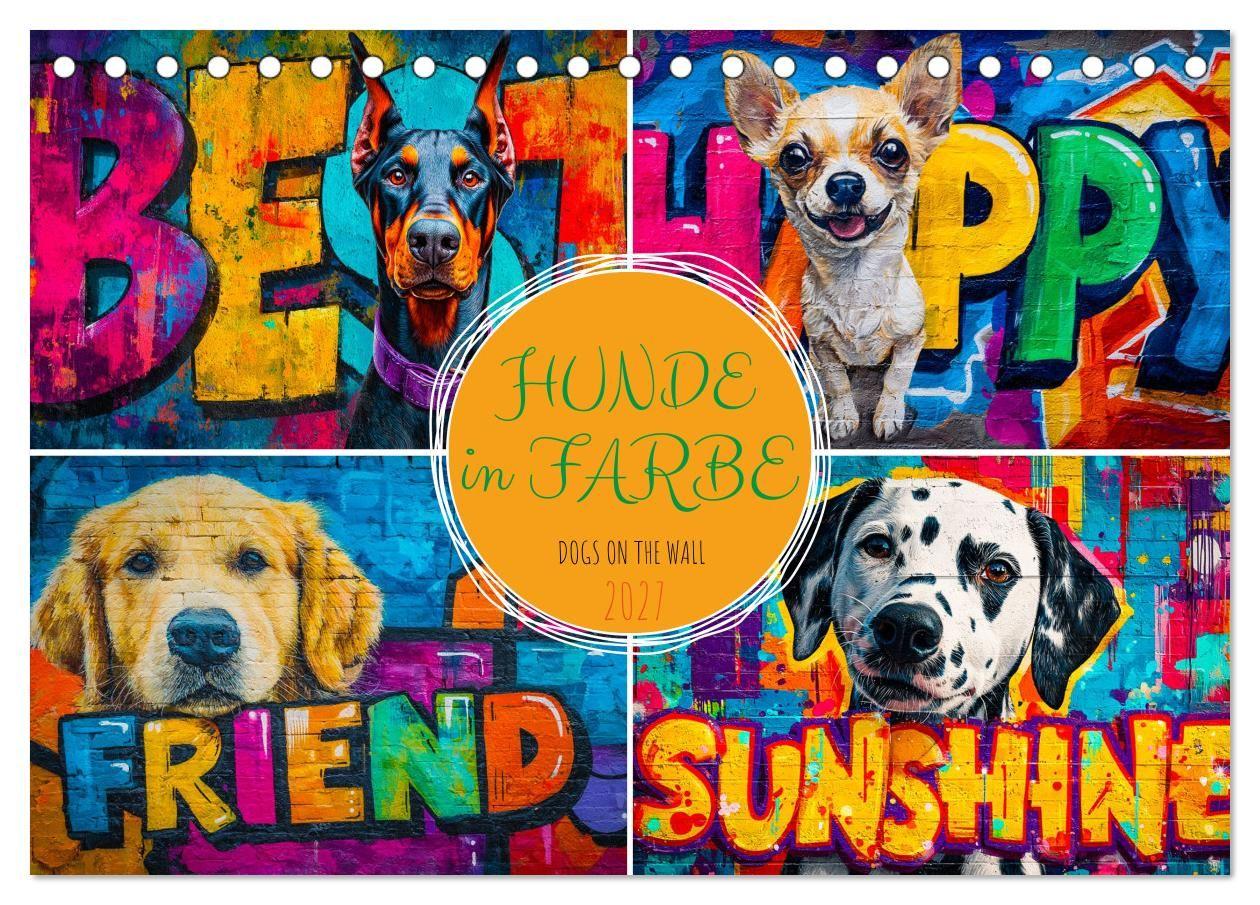 Hunde in Farbe - Dogs on the Wall (Tischkalender 2027 DIN A5 quer) CALVENDO Monatskalender