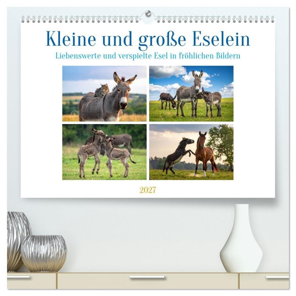 Kleine und große Eselein (hochwertiger Premium Wandkalender 2027 DIN A2 quer) Kunstdruck in Hochglanz
