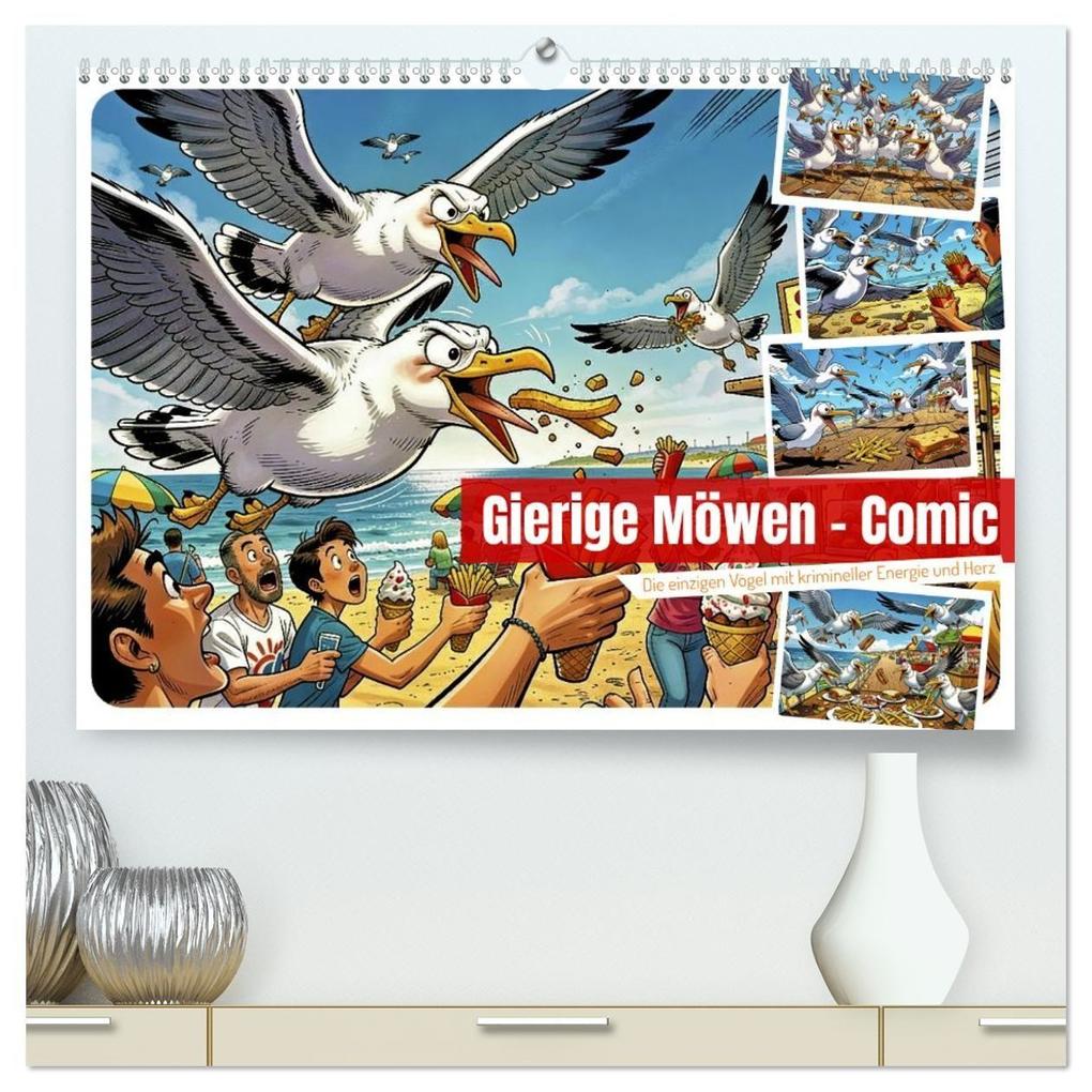 Gierige Möwen - Comic (hochwertiger Premium Wandkalender 2027 DIN A2 quer) Kunstdruck in Hochglanz