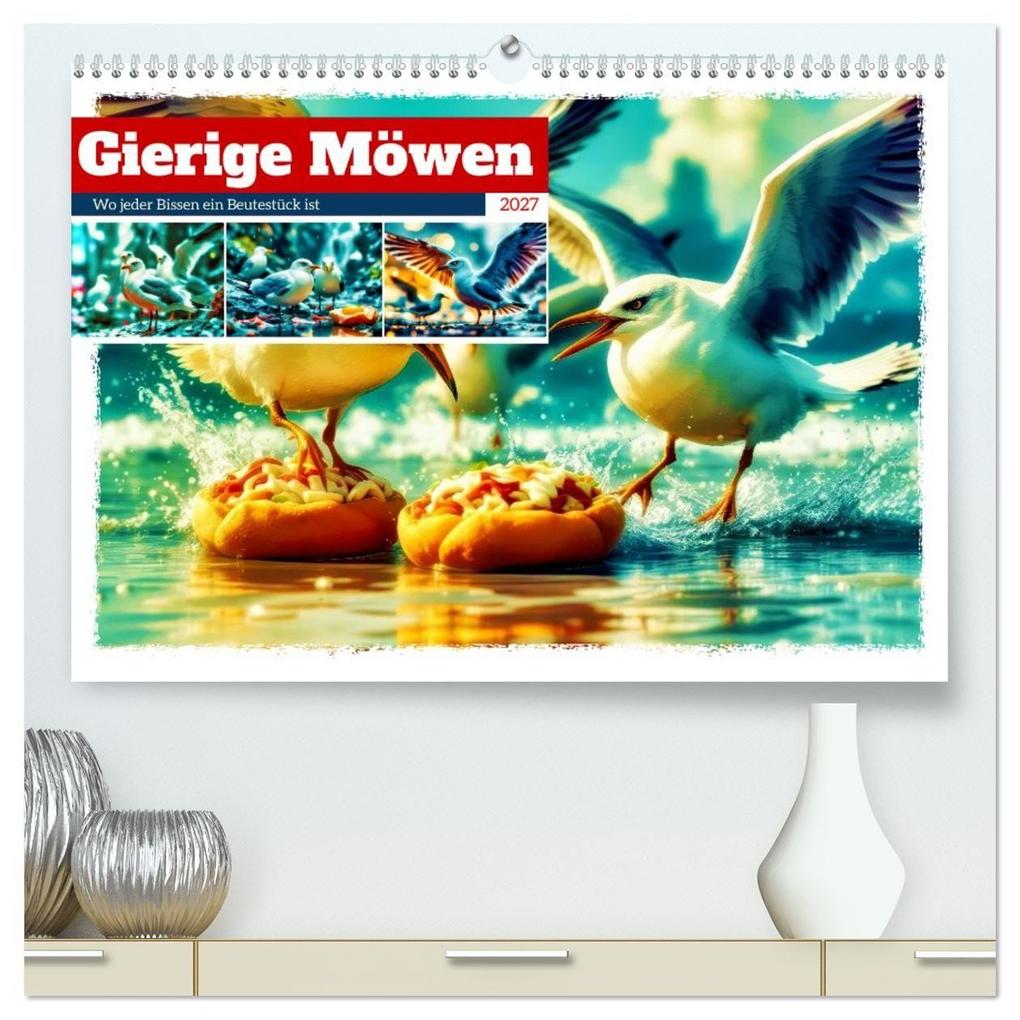 Gierige Möwen (hochwertiger Premium Wandkalender 2027 DIN A2 quer) Kunstdruck in Hochglanz