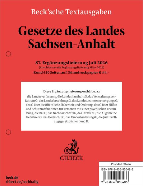 Gesetze des Landes Sachsen-Anhalt 87. Ergänzungslieferung