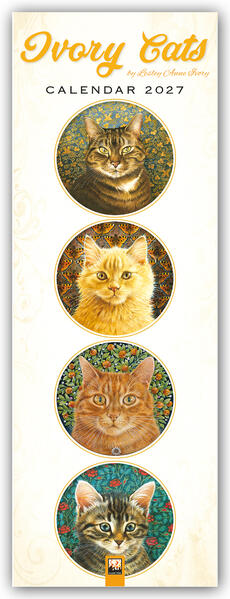 Ivory Cats - Gemalte Katzen - Slimline-Kalender 2027 - Original Flame Tree Publishing-Kalender Slimeline [Mehrsprachig] [Kalender]