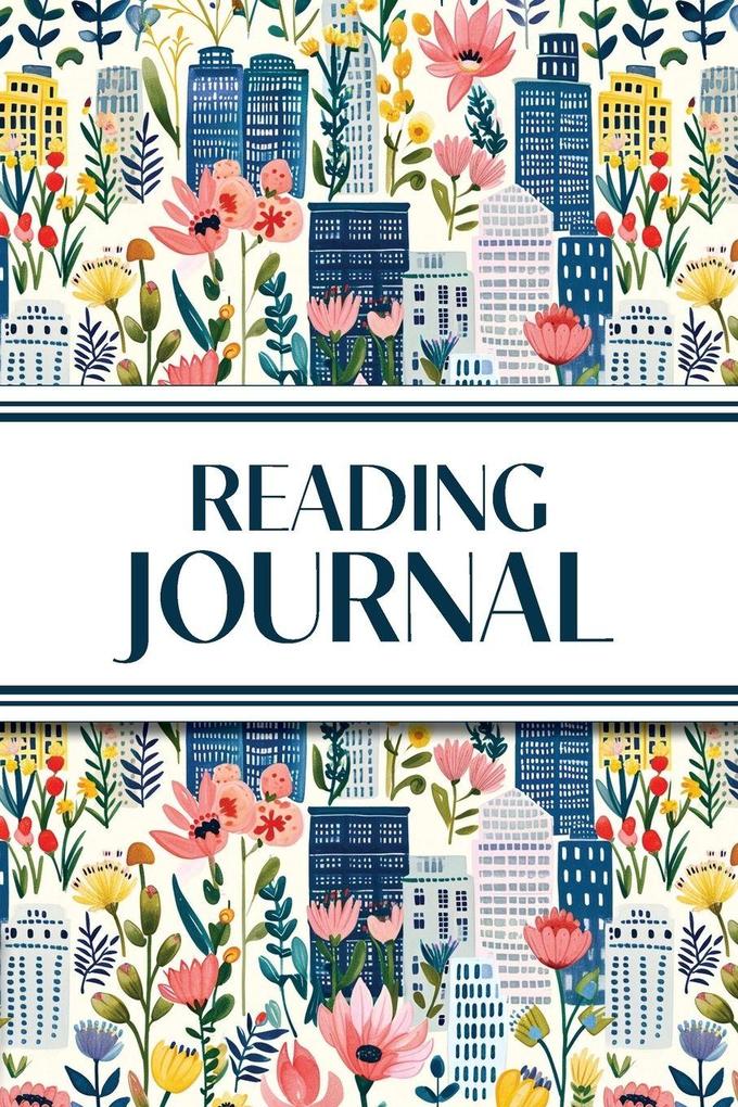 Reading Journal (Cozy Blue Cityscape with Pink Wildflowers)
