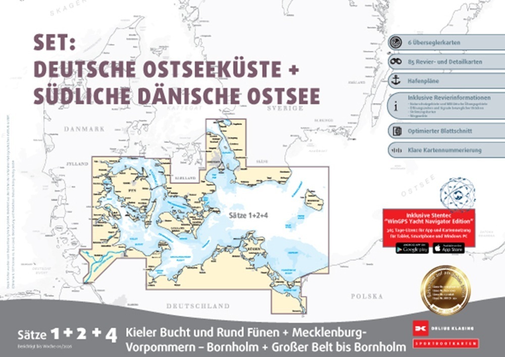 Sportbootkarten Satz 1 2 und 4 Set: Deutsche Ostseeküste und Südliche Dänische Ostsee (Ausgabe 2026)