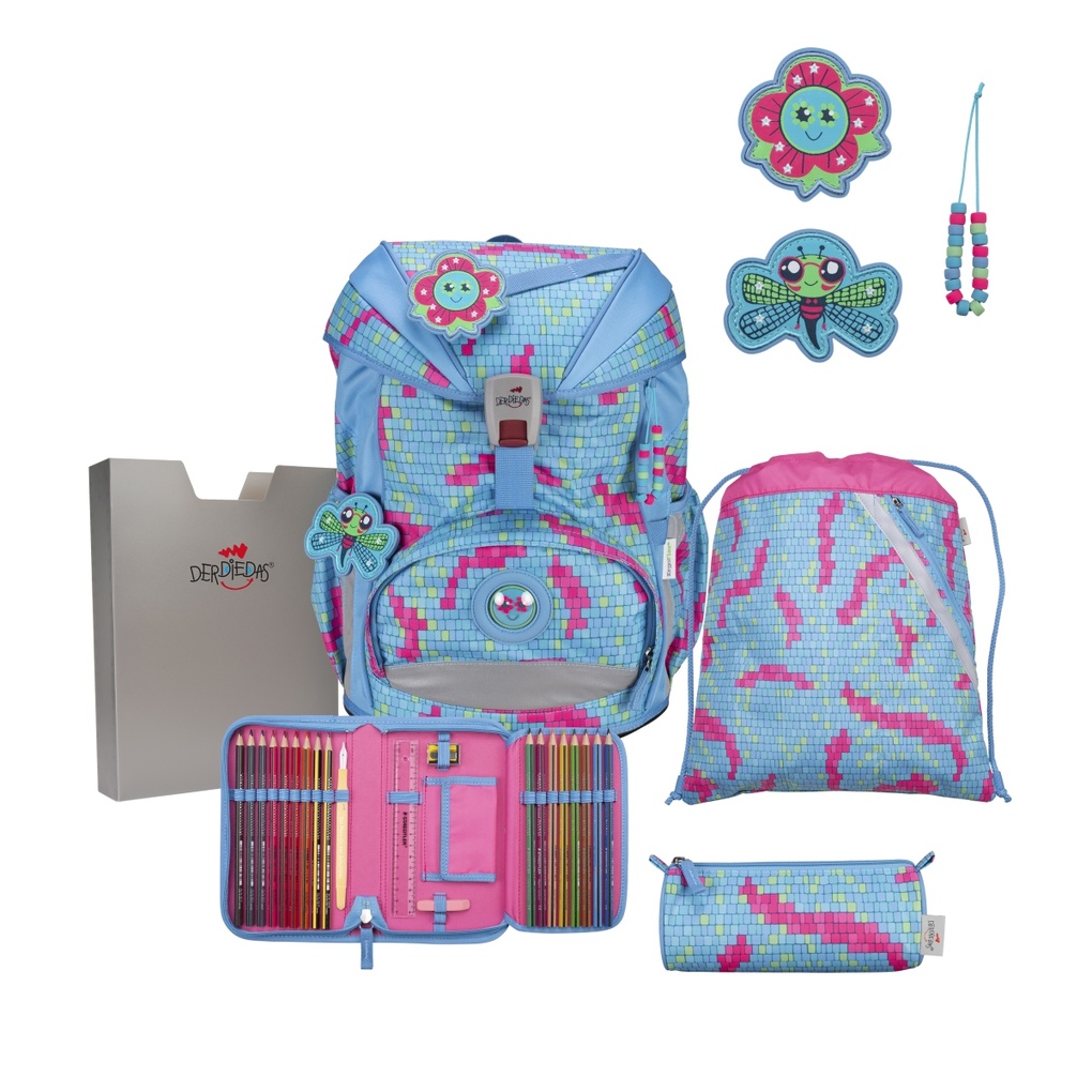 DerDieDas Schulranzen Set ErgoFlex Light Schulranzen Set 5tlg Happy Pixel